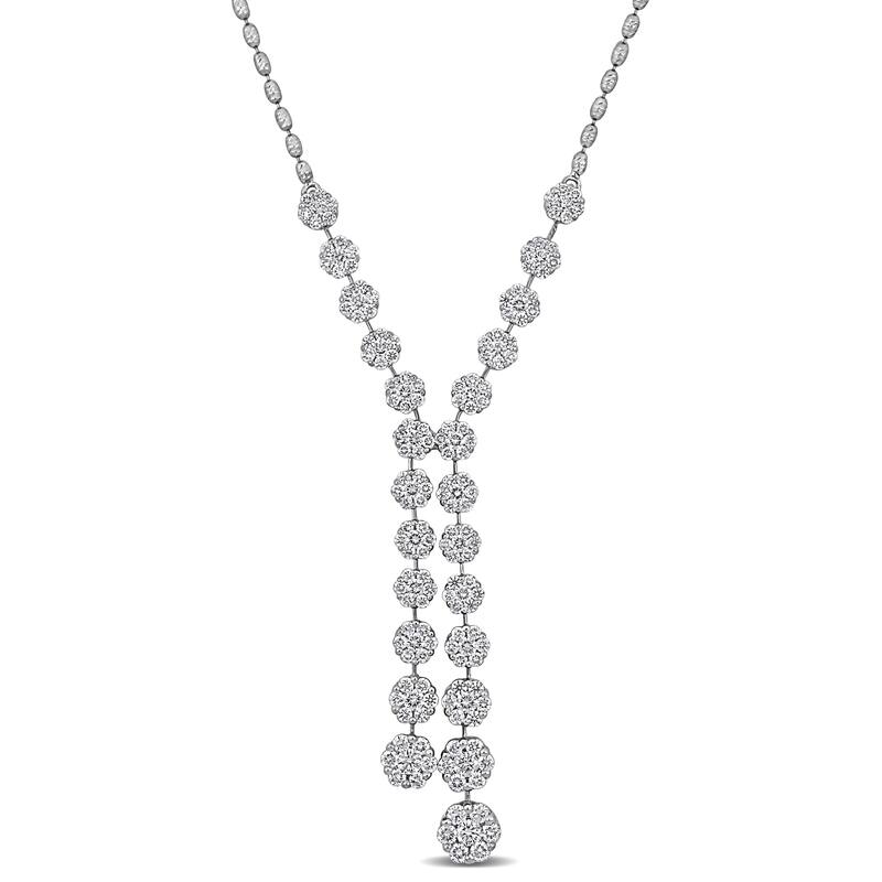 Miadora 5 3/8ct TDW Diamond Double Strand Lariat Necklace in 18k White Gold - 17 in + 1.5 ext