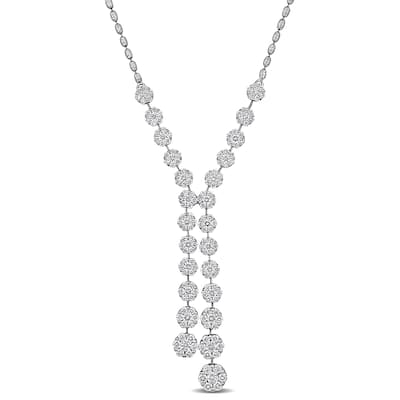 Miadora 5 3/8ct TDW Diamond Double Strand Lariat Necklace in 18k White Gold - 17 in + 1.5 ext