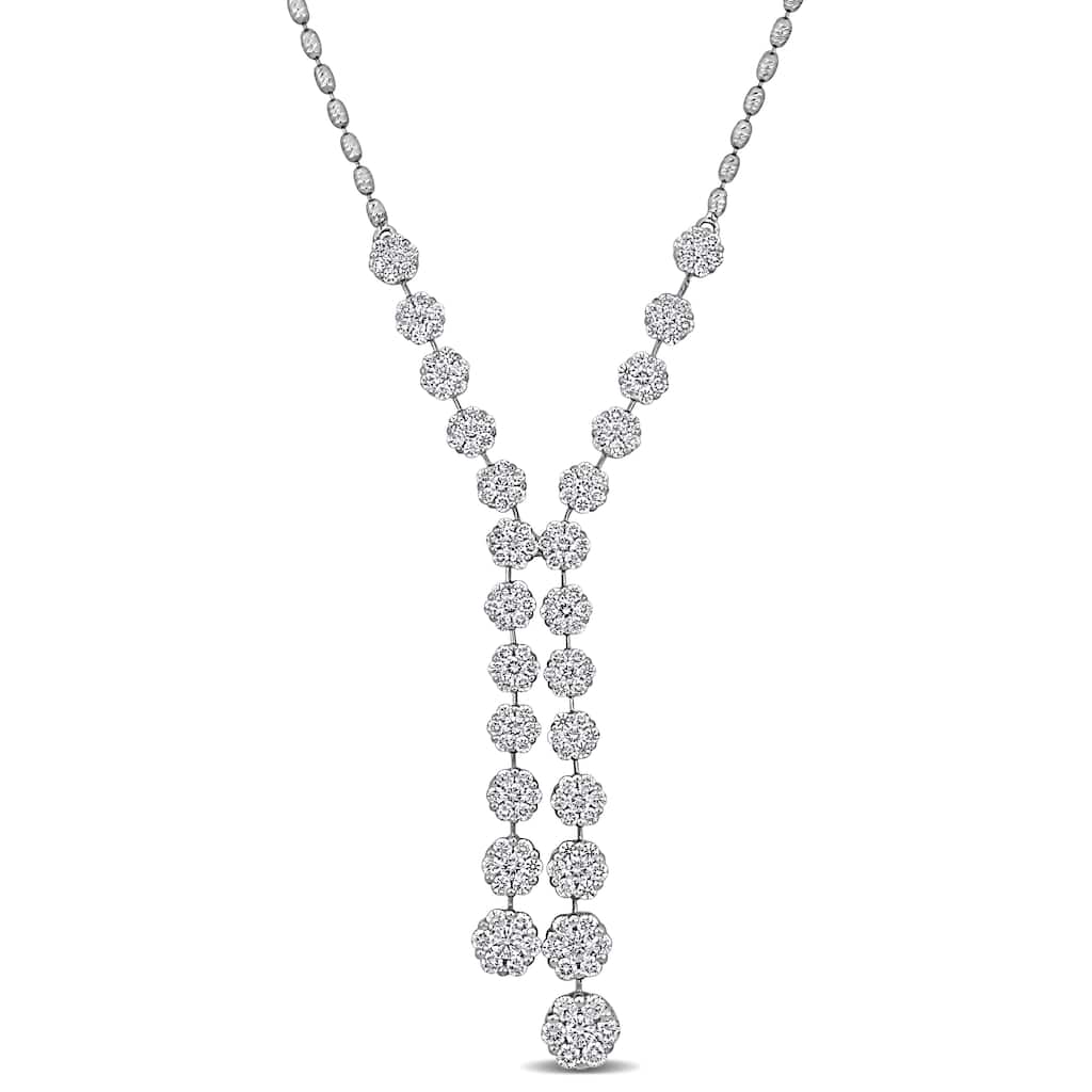 Miadora 5 3/8ct TDW Diamond Double Strand Lariat Necklace in 18k White Gold - 17 in + 1.5 ext