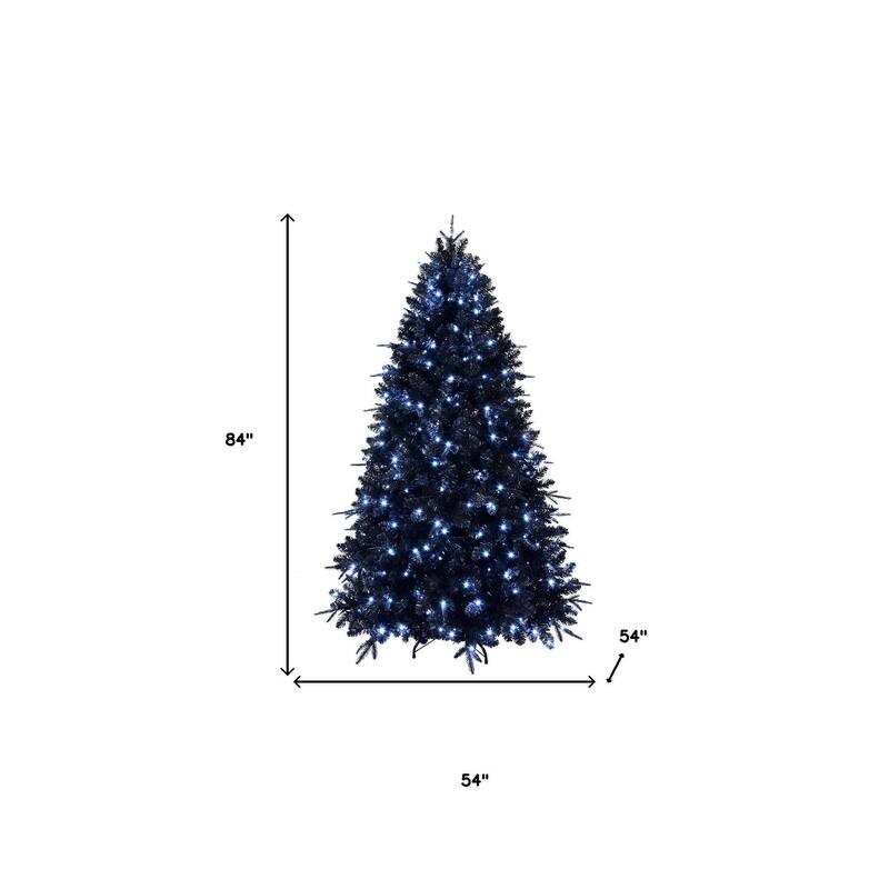 HomeRoots 7' Black Pre Lit Full Fir Christmas Tree - 54.00 in. x 84.00 in. x 54.00 in.