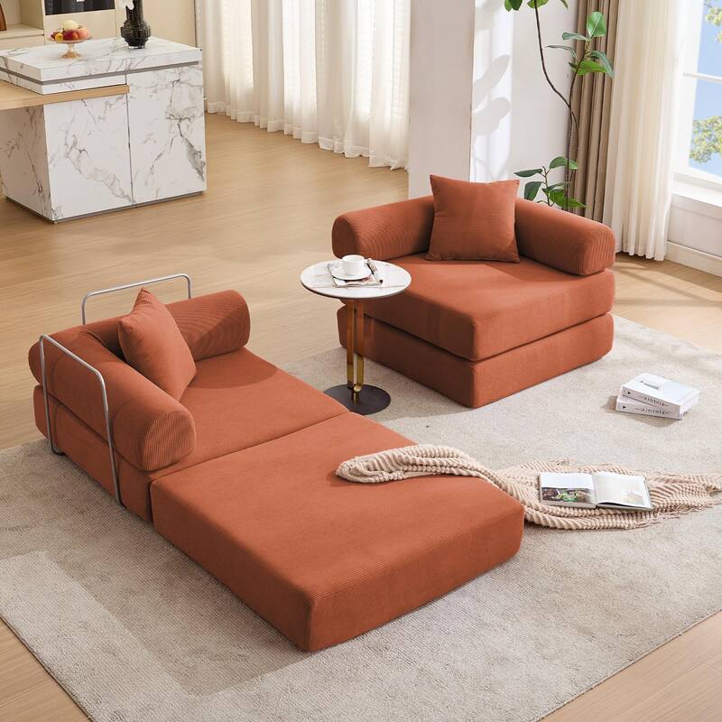 Modular Couch Sofa Bed, Convertible Design with Removable Armrests,Folding Mattress Couch for Small Spaces ,No Assembly