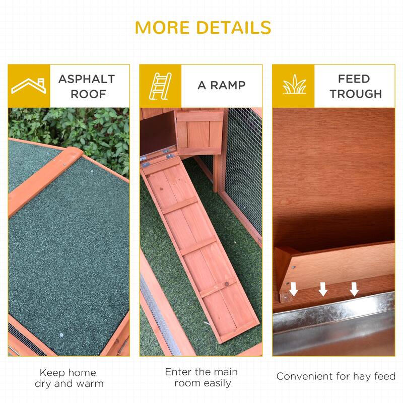 Outdoor Natural Wooden Bunny Hutch with Run Small Animal Cage for Guinea Pigs - 62.25" L x 22.75" W x 26.75" H
