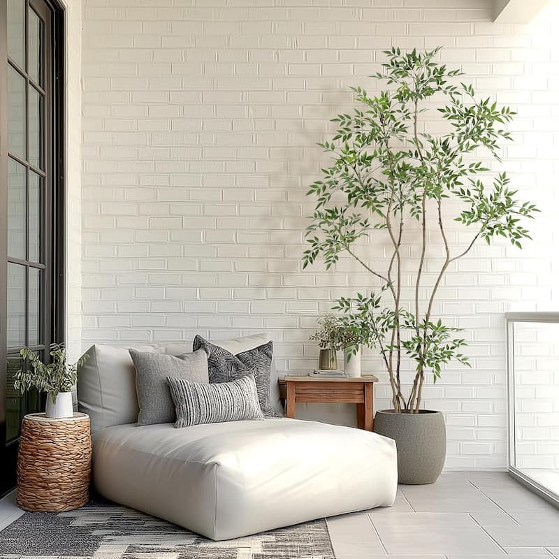 Artificial Plants Indoor, 5FT Tall Faux Floor Plant in Pot, Nandina Artificial Tree with Grey Planter