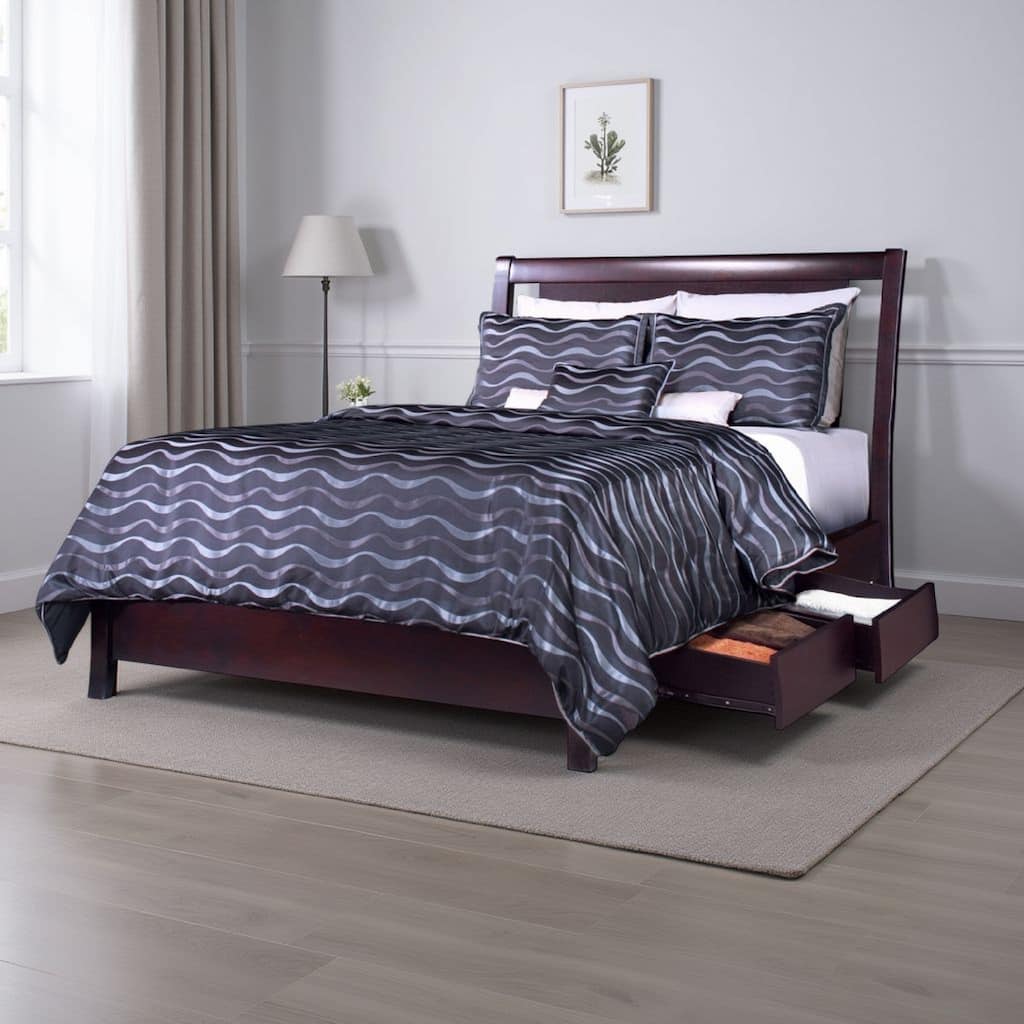 Fang Twin Storage Bed, 4 Drawers, Tropical Mahogany Wood, Espresso Brown