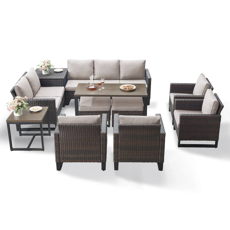 Gymojoy All-Weather Wicker Outdoor Patio Conversation Set Seating Group With Lounge Chairs And 52" Table