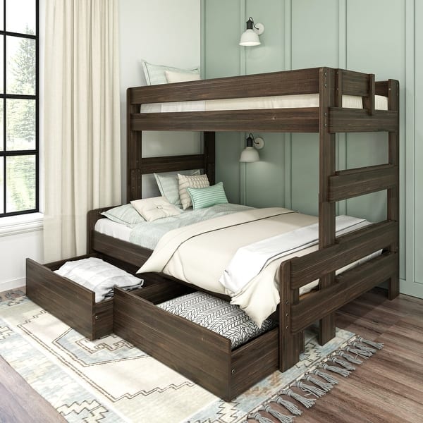 slide 2 of 23, Max and Lily Farmhouse Twin over Full Bunk Bed with Storage Drawers Barnwood Brown