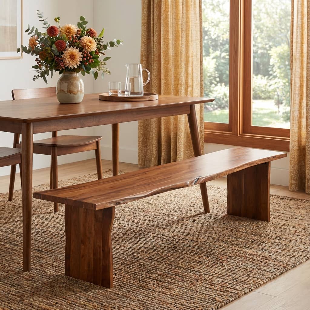 HomeRoots 60" Brown Solid Wood Live Edge Dining Bench - 60 in. x 18 in. x 15 in.