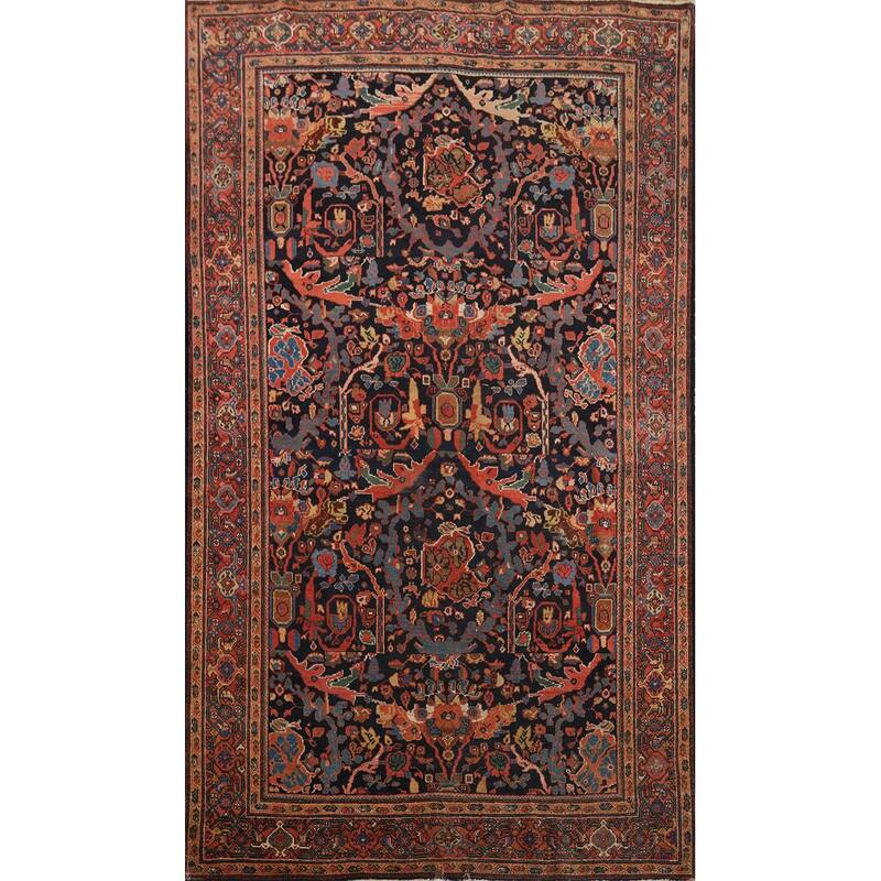 Hand Knotted Oriental 100% Wool Carpet Traditional Floral Navy Blue & Blues Sarouk Area Rug - 6' 10'' X 4' 5''