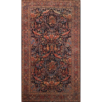Hand Knotted Oriental 100% Wool Carpet Traditional Floral Navy Blue & Blues Sarouk Area Rug - 6' 10'' X 4' 5''