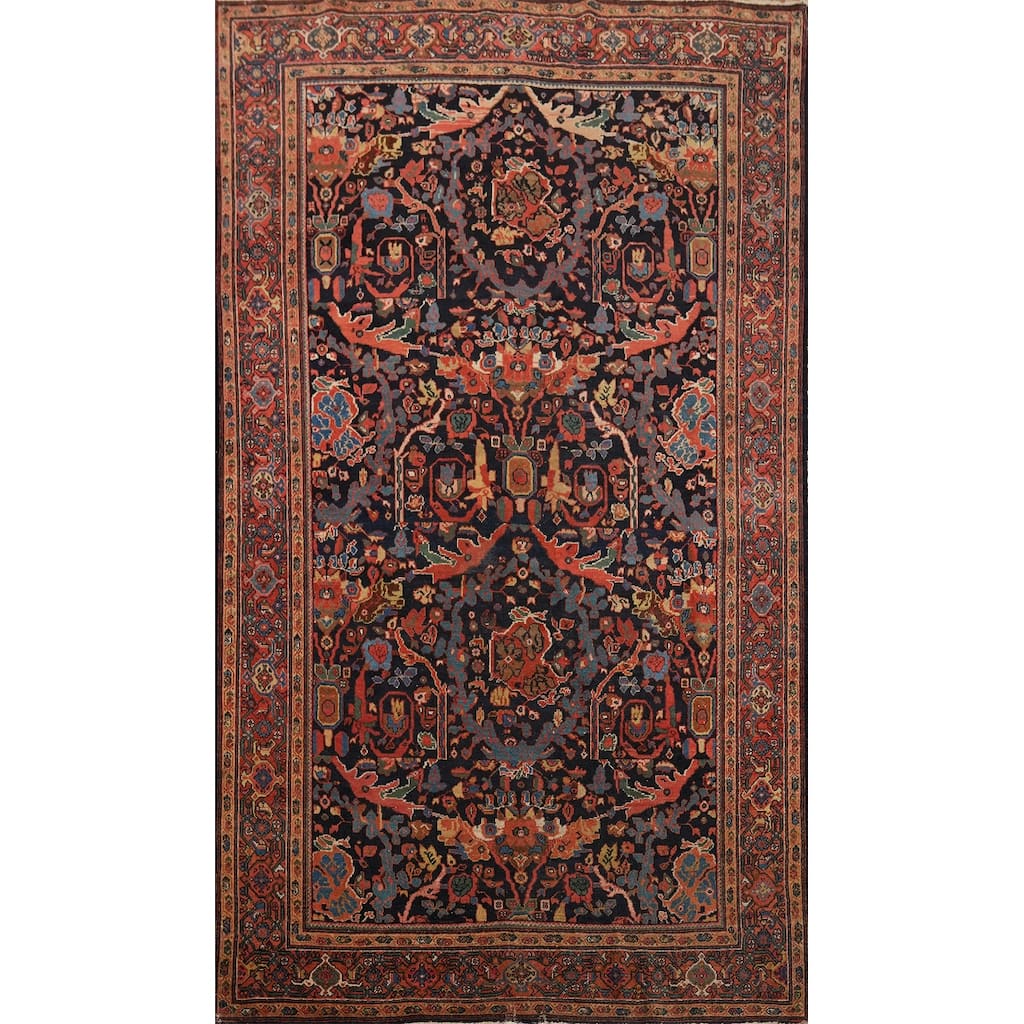 Hand Knotted Oriental 100% Wool Carpet Traditional Floral Navy Blue & Blues Sarouk Area Rug - 6' 10'' X 4' 5''