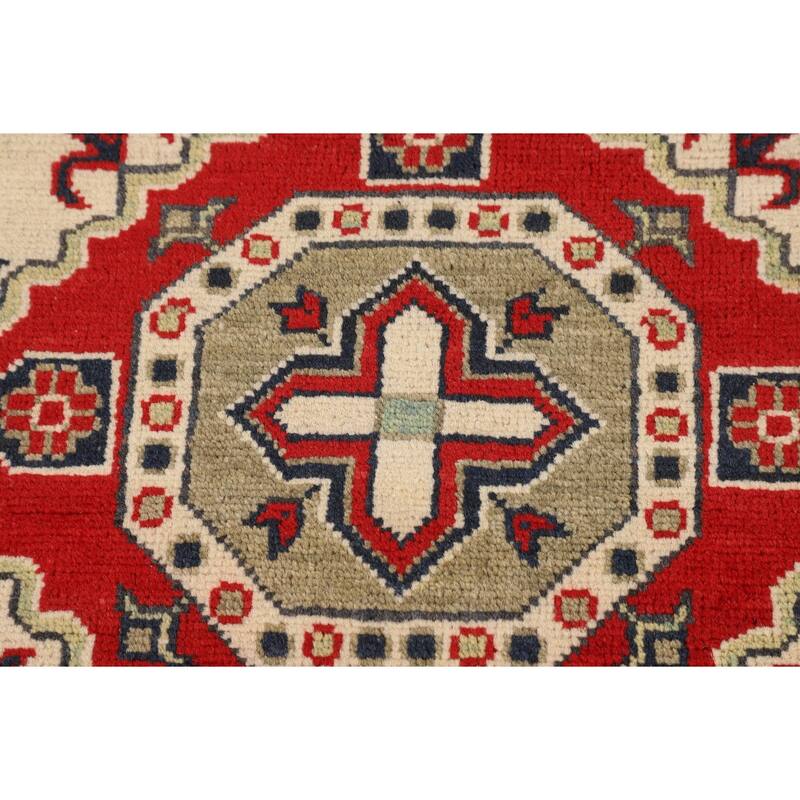 Geometric Kazak Oriental Accent Rug Handmade Beige Foyer Wool Carpet - 2'8" x 4'0"