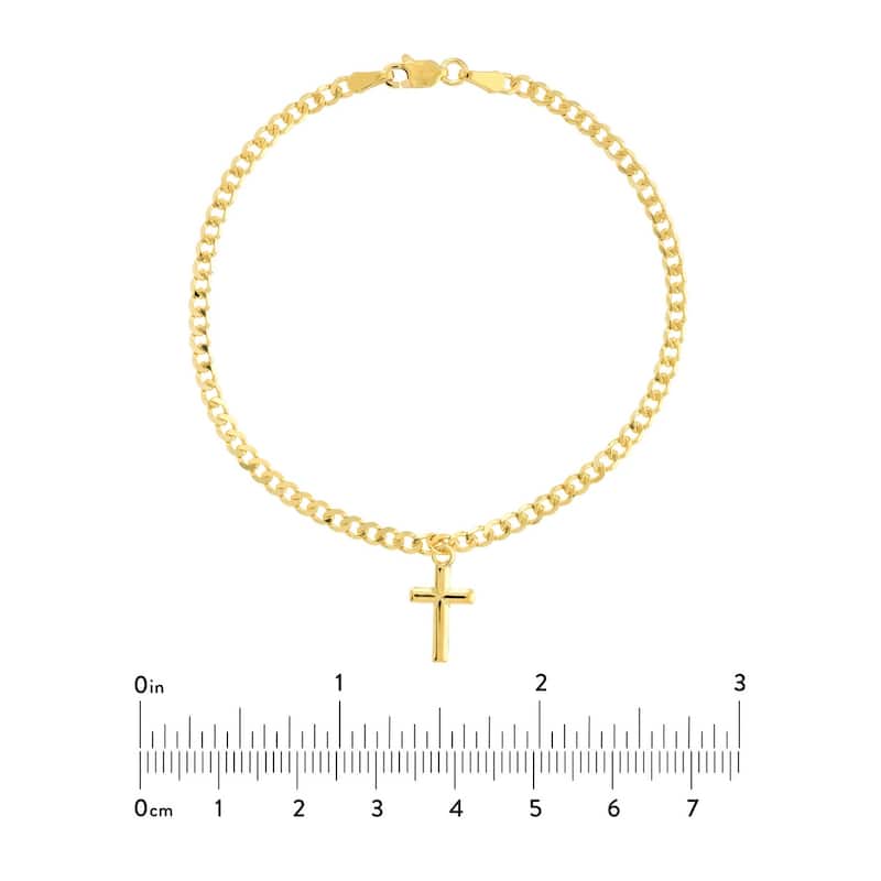 Curata 14k Yellow Gold 7.25" Dangling Cross 2.7mm Curb Chain Bracelet