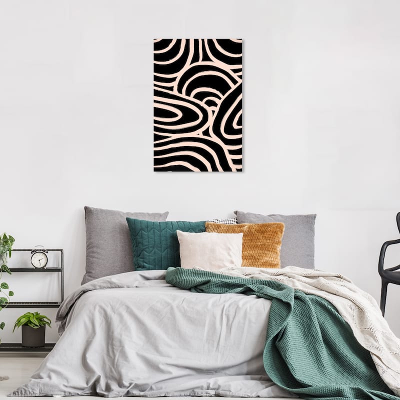 Wynwood Studio Canvas Abstract Lineal Water Wave Black and Light Pink Modern & Contemporary Wall Art Canvas Print - 36 x 24