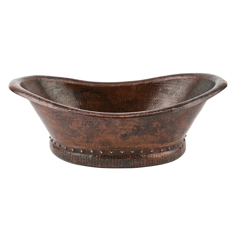 20" Bath Tub Vessel Hammered Copper Sink, Matching Drain and Accessories