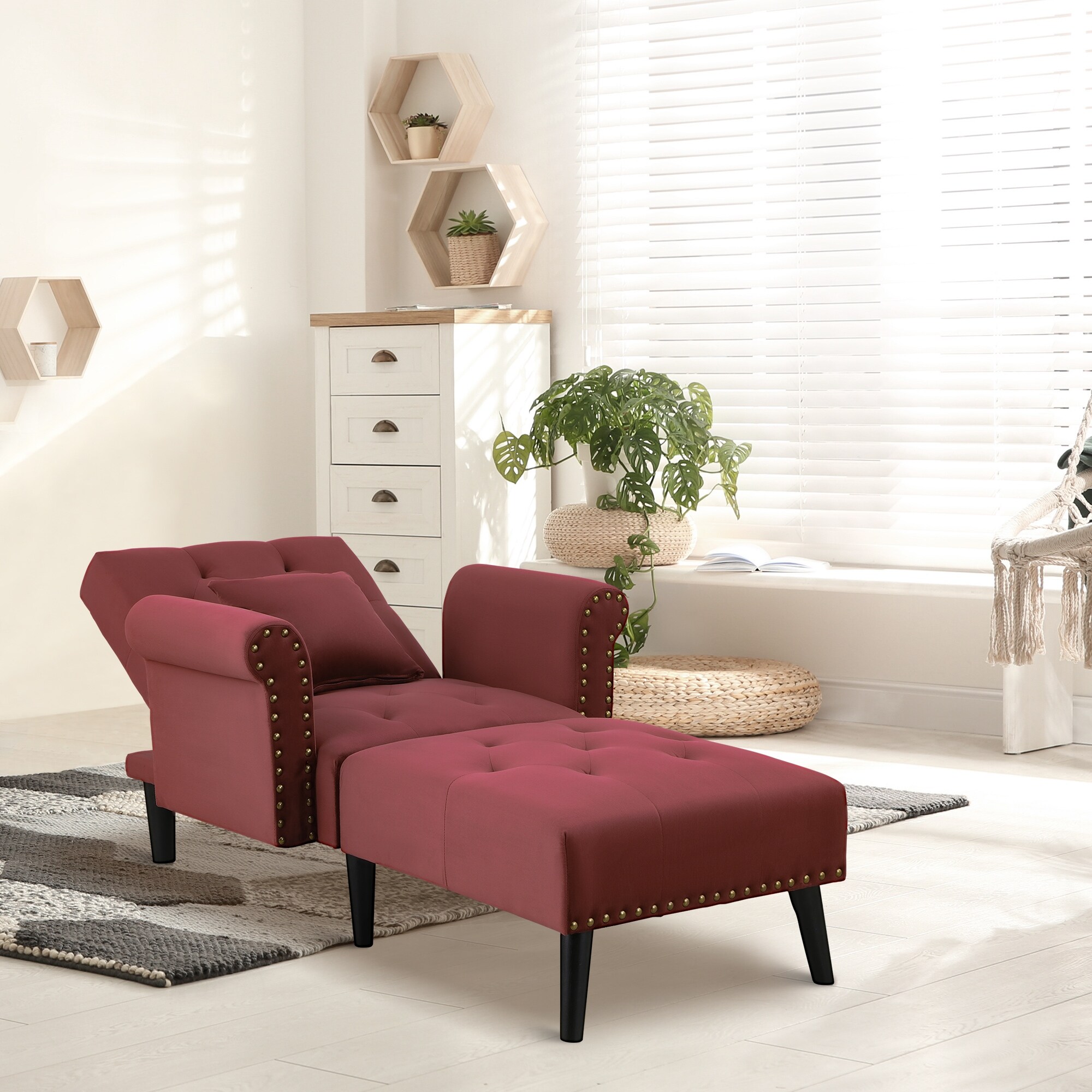 HOMCOM 2 In 1 Chaise Lounge Chair with Thick Padding Adjustable