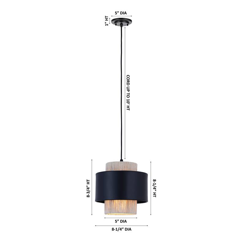 Innovations Lighting Mesa - 1 Light 8" Cord Hung Pendant - Matte Black Finish - Matte Black/Natural Shade