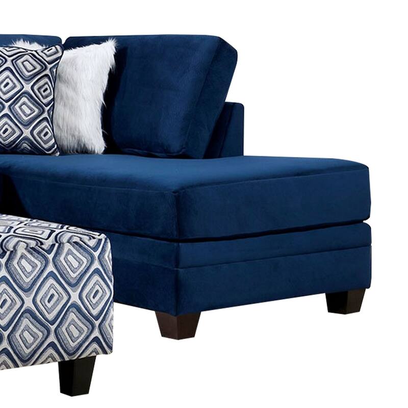 Hyna Sectional L Sofa, Navy Blue Microfiber, 4 Throw Pillows, 124 Inch