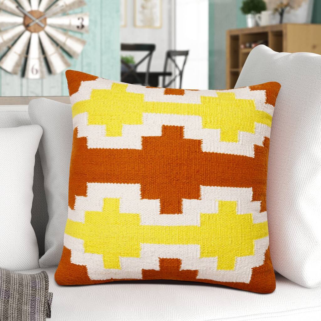 Handwoven Overtufted Geometric Cotton Throw Pillow Cover - 20" - Orange and Yellow