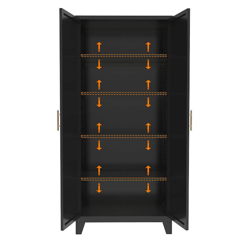 71" 2 Shapely Doors Cabinet, Metal Storage Cabinet with Doors and Adjustable Shelves, for Bedroom, Living Room, Kitchen