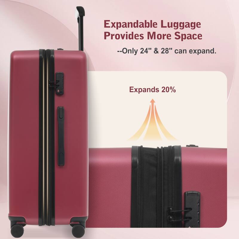 Luggage Sets 5 Piece with Front Opening, Hardside Expandable Carry On Suitcase Set with Double Spinner Wheel, with USB Port