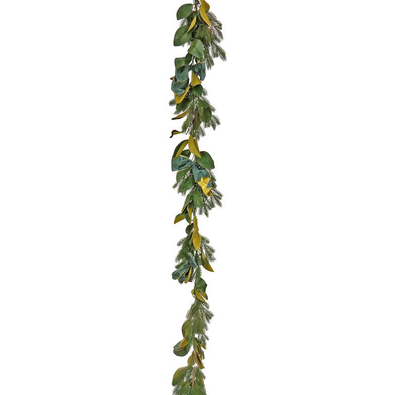 National Tree Company 9 in. Christmas Magnolia Mix Pine Garland with Fabric Bow - 9 ft