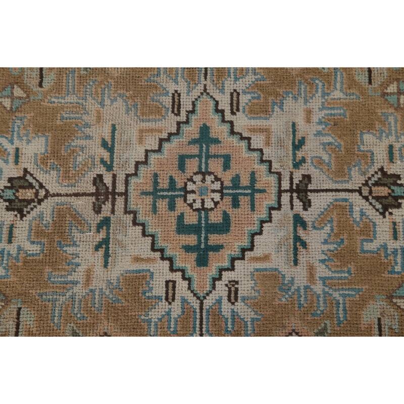 Geometric Tabriz Vintage Area Rug Hand-Knotted Wool Carpet - 6'8" x 9'7"