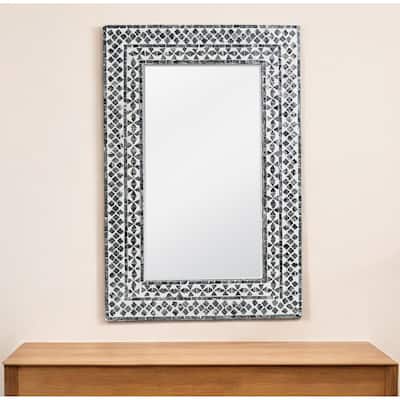 HomeRoots 36" Black And White Geometric Mosaic Capiz Shell Framed Accent Mirror - 24' X '35.8' X '0.8