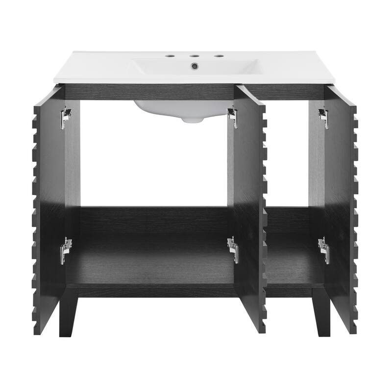 Cascade 36 In. Black Oak Bathroom Vanity With White, 3-Hole Ceramic Sink Top