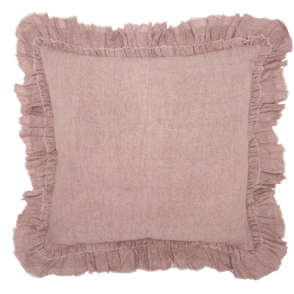 HomeRoots 24" Pink Pillow With Ruffled Edges