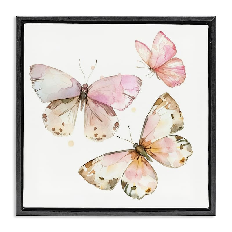 Stupell Soft Watercolor Butterfly Trio Framed Floater Canvas Wall Art Design By LSR Creative Studio - 25 x 25 - Black