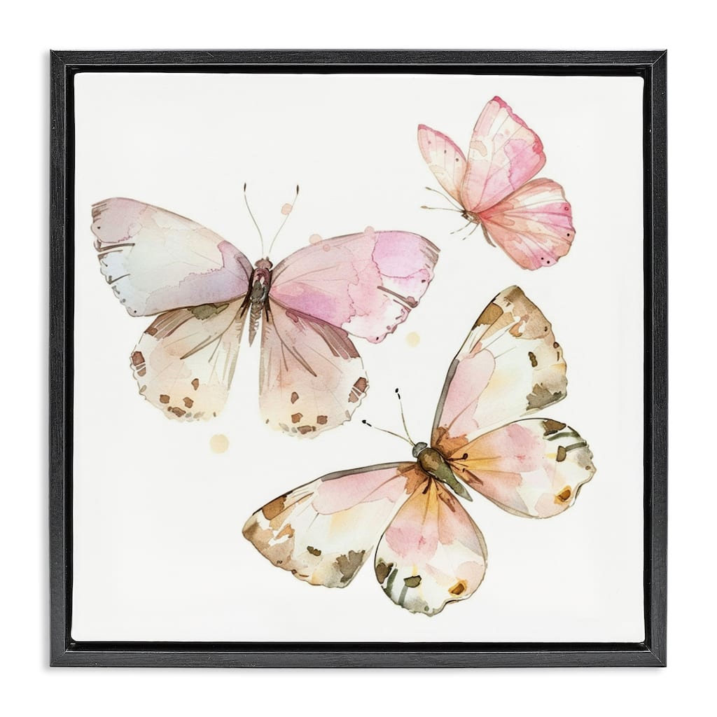 Stupell Soft Watercolor Butterfly Trio Framed Floater Canvas Wall Art Design By LSR Creative Studio