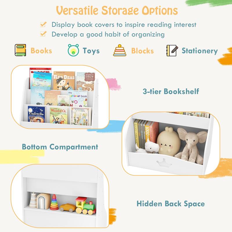 Gymax Kids Bookshelf 4-Tier Wooden Bookcase Toy Storage Organizer