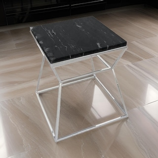 Lio 18 Inch Side End Table, White Marble Top, Gold Open Hourglass Frame By Casagear Home main image 0