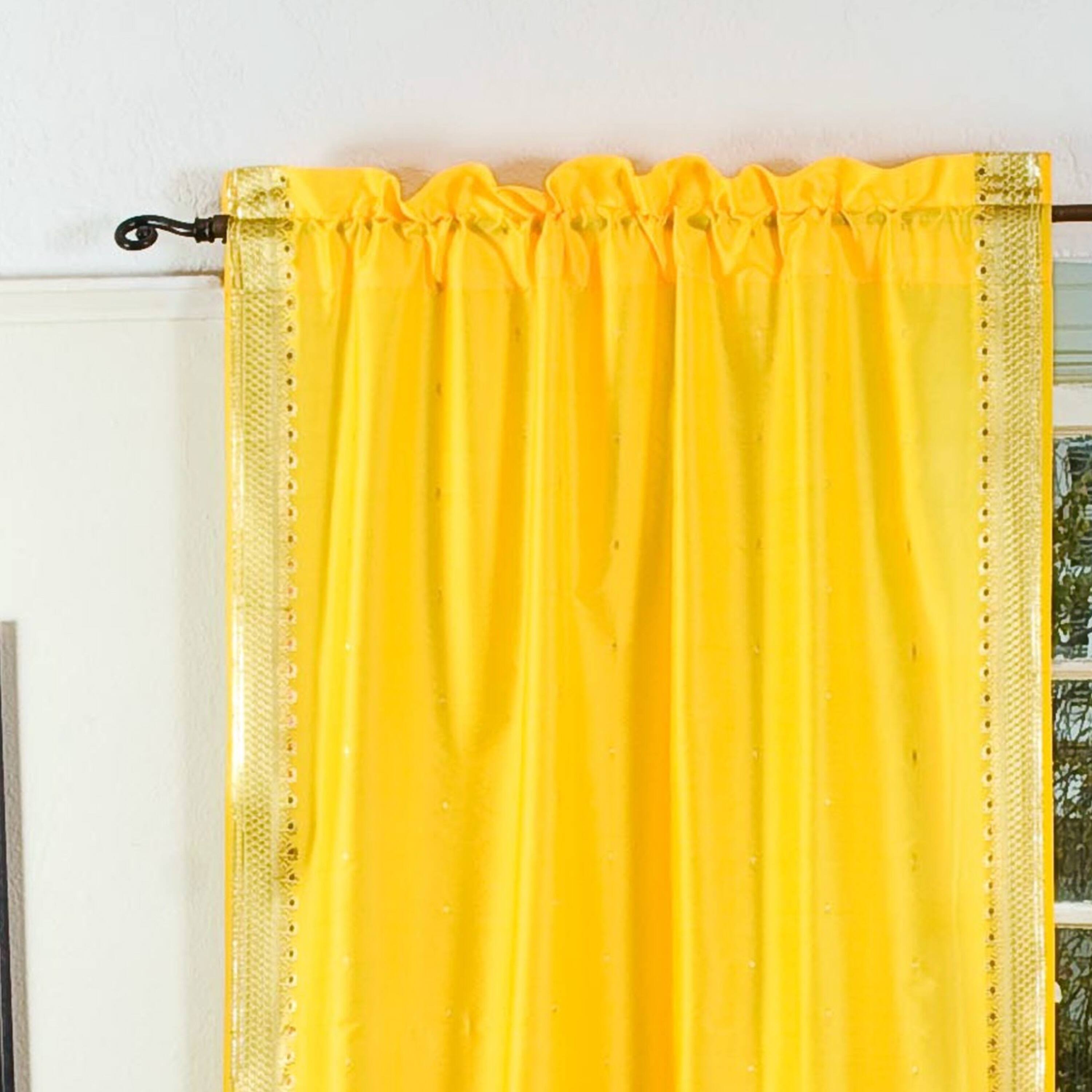 Yellow Rod Pocket Sheer Sari Curtain / Drape / Panel - Pair - On Sale ...