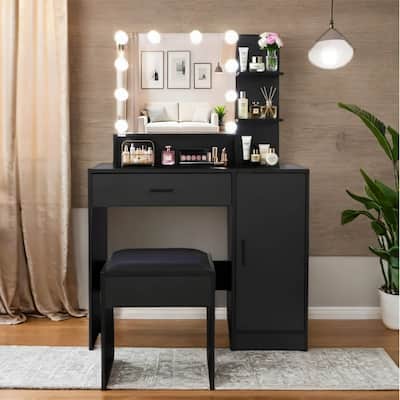 Vanity Desk w/ Large Storage Makeup Table,Adjustable Brightness Mirror