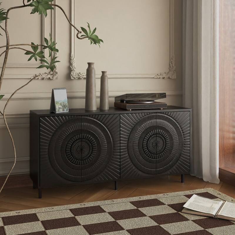 Black Wood Sideboard Cabinet – Versatile Storage For Dining Room, Living Room, Kitchen, Bedroom, Or Hallway‌