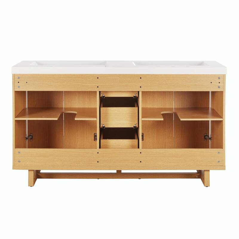 59.3" Modern Bathroom Vanity with Resin Sink, 4 Doors & 3 Drawers, Handle-Free Design, Soft-Close Hinges & Hidden Slides