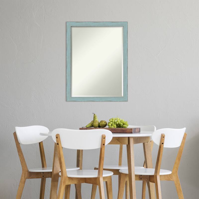 Beveled Wood Wall Mirror - Sky Blue Rustic Frame