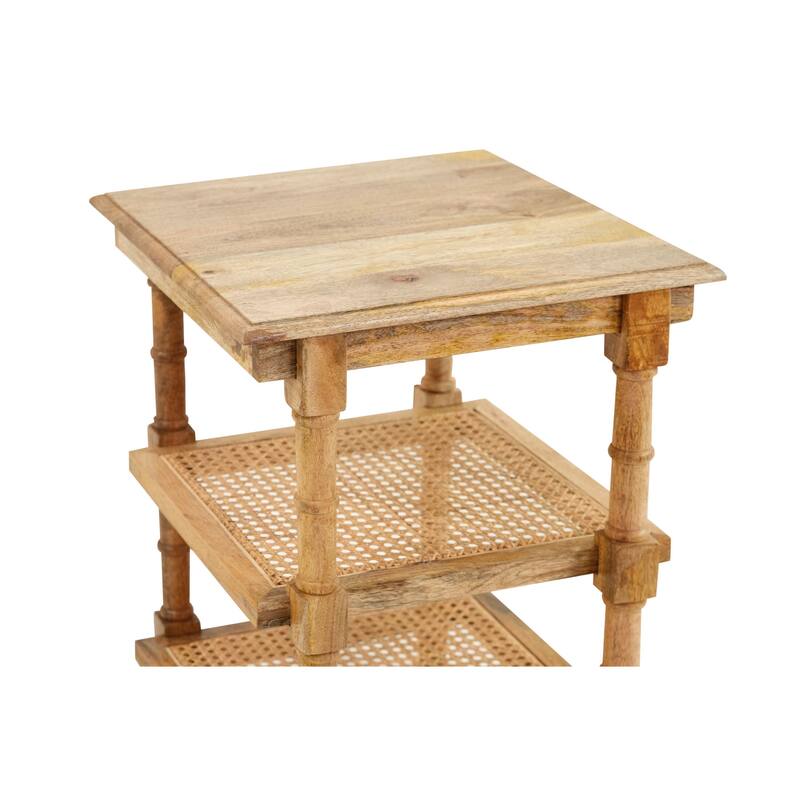 HomeRoots 24" Natural Solid Wood End Table With Two Shelves - 18 in. x 24 in. x 18 in.