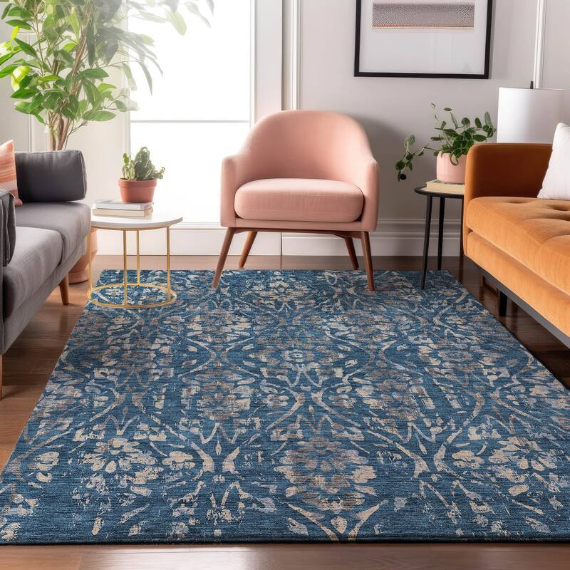 Premium Washable Super Soft Floral Damask Mayfield Rug - Blue - 8' x 10'
