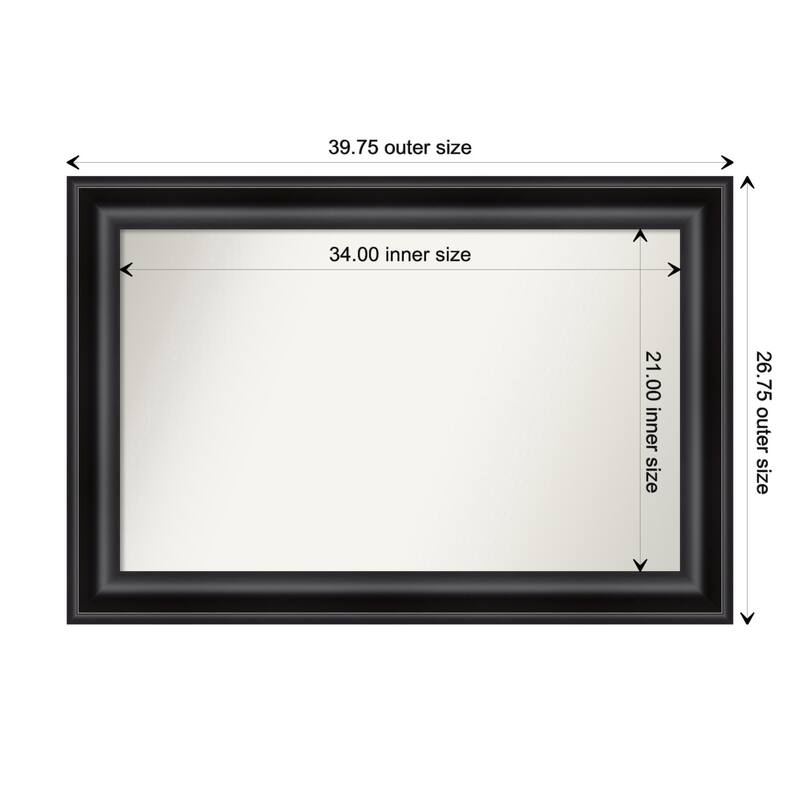 Grand Black Framed Non-Beveled Custom Wall Mirror, Bathroom Vanity Mirror - Outer Size: 39.75 x 26.75