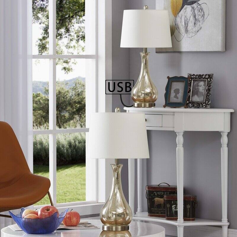 27.25" Table Lamp Set with USB (Set of 2)