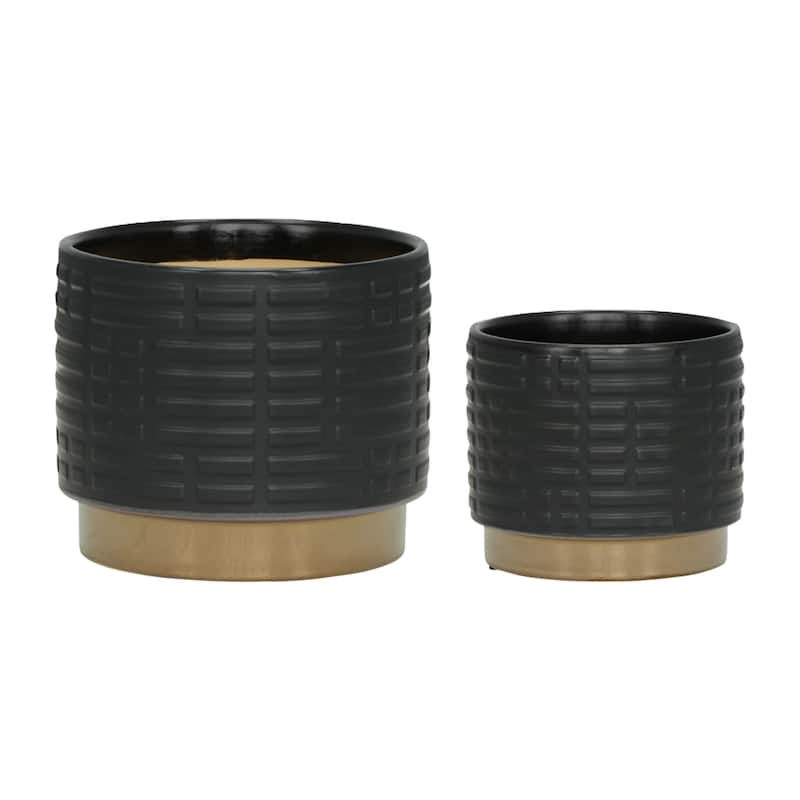 Sagebrook Home Modern Neutral Ceramic Planter Set of 2 - 8"x8"x7" - Maze Black