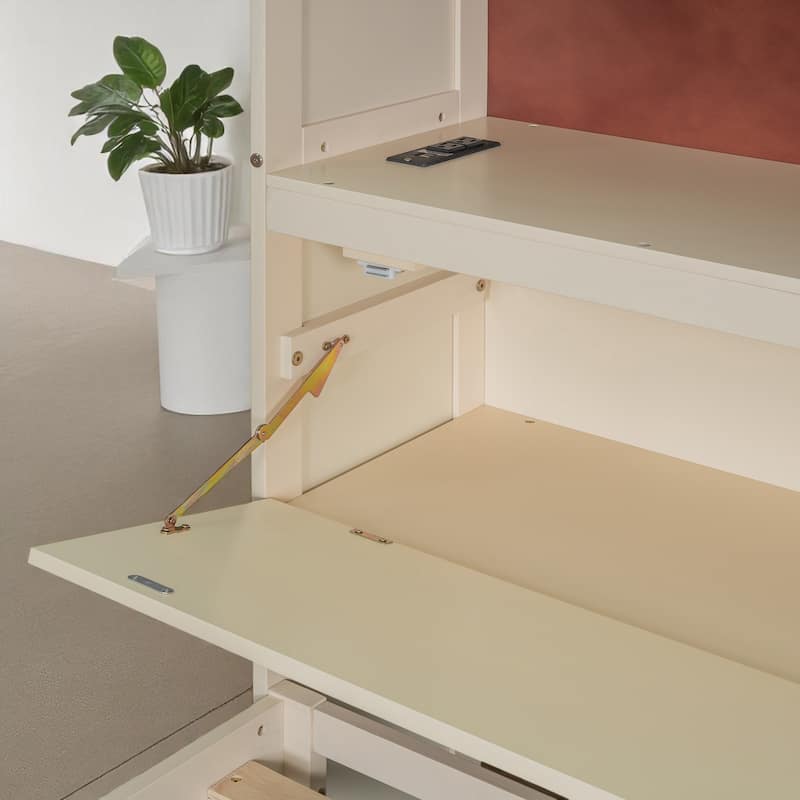 Full Size Platform Bed with Flip-Up Headboard Storage, USB Outlets, and Drawers