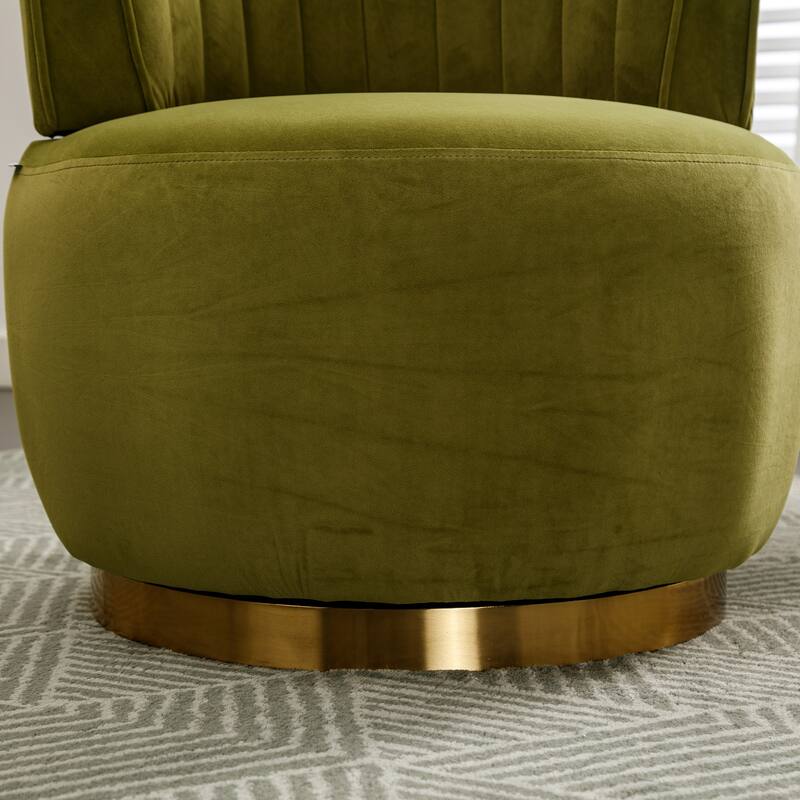 Swivel Barrel Chair, Comfy Velvet Upholstered Accent Sofa Chair, Leisure Club Chair with Shell-Shaped Back & Angled Armrests