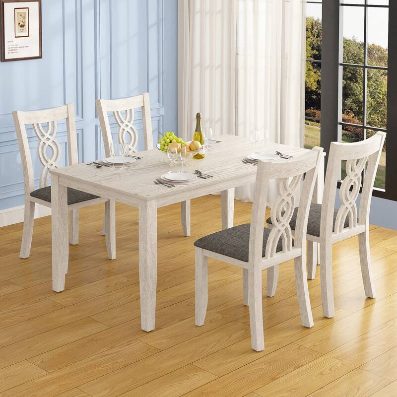 Javlergo Modern Solid Wood Dining Chairs with Upholstered Seat - Set of 4 - Grey