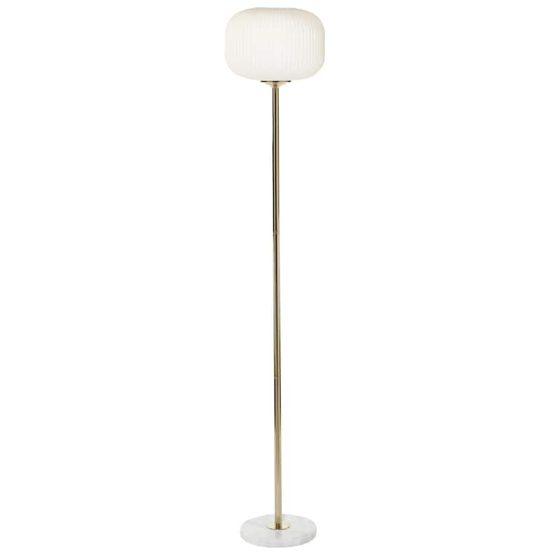 Metal Room Floor Lamp with Round Ribbed Shade - White - CosmoLiving by Cosmopolitan - White