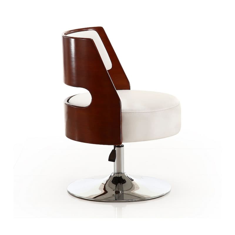 Manhattan Comfort Salon White and Polished Chrome Faux Leather Adjustable Height Swivel Accent Chair (Set of 2)