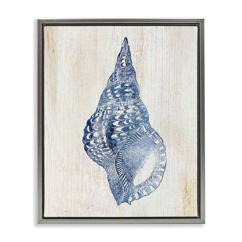 Stupell Tranquil Blue Shell Framed Floater Canvas Wall Art Design By Susan Arnot - 17 x 21 - Grey