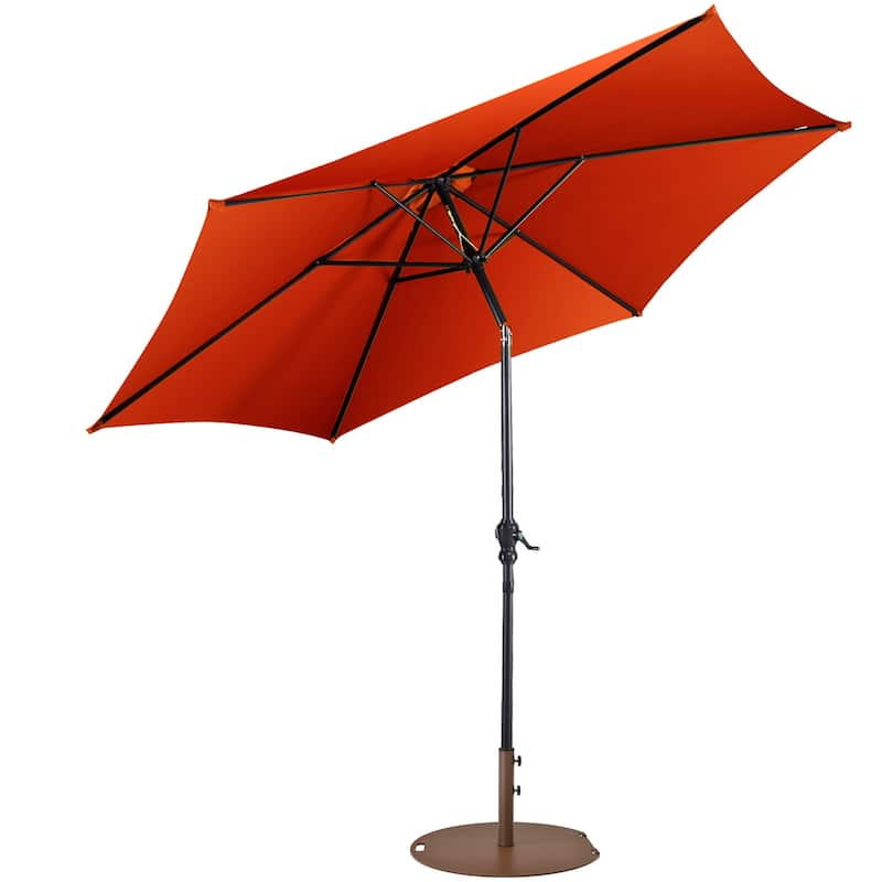 Costway 9ft Patio Umbrella Outdoor W/ 50 LBS Round Umbrella Stand W/ - Orange
